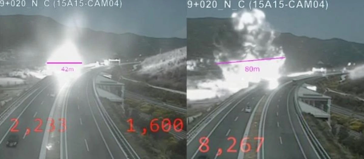 Το πρώτο και το δεύτερο στάδιο της ανάφλεξης. Η διάμετρος της φωτιάς μεγαλώνει από τα 42 στα 80 μέτρα Το πρώτο και το δεύτερο στάδιο της ανάφλεξης. Η διάμετρος της φωτιάς μεγαλώνει από τα 42 στα 80 μέτρα