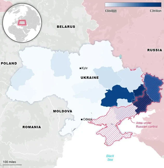 Χάρτης με την τοποθεσία των σπάνιων Ουκρανικών ορυκτών -Φωτογραφία: Forbes Ukraine 