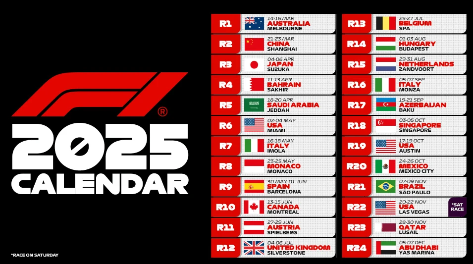 Το καλεντάρι της φετινής χρονιάς - Φωτογραφία: Φόρμουλα 1