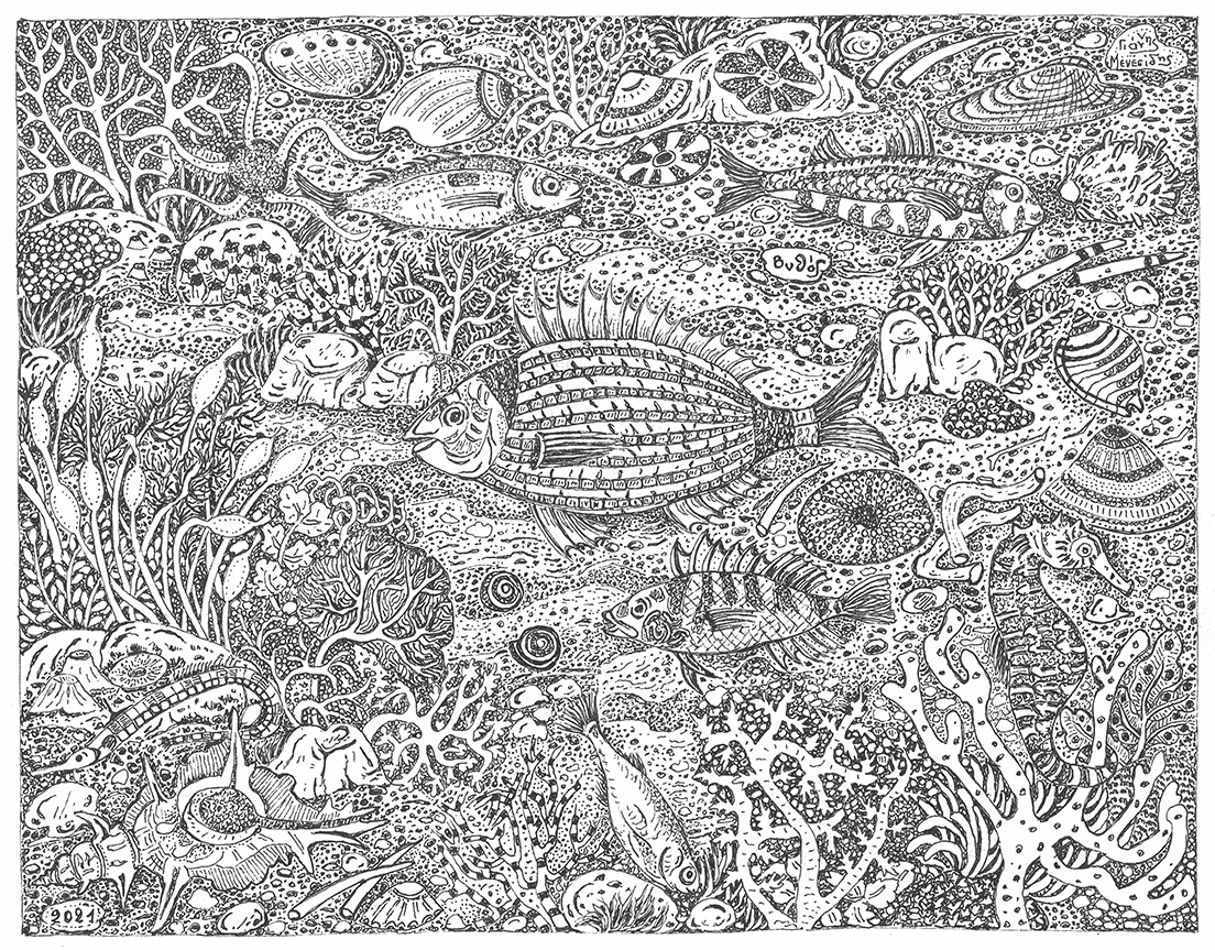 Γιάννης Μενεσίδης, Βυθός, 2021, σινική μελάνη σε χαρτί, 21 x 27 εκ.