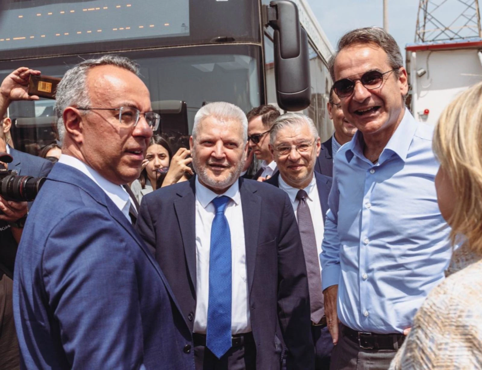 Το περσινό Μάιο με τον πρωθυπουργό Κυριάκο Μητσοτάκη και τον τότε υπουργό Μεταφορών και Υποδομών Χρήστο Σταϊκούρα στη Θεσσαλονίκη