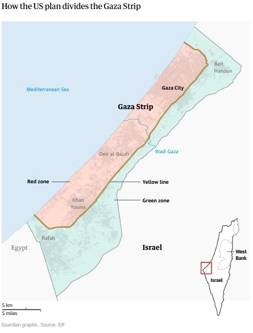Η Γάζα διαιρεμένη σε πράσινη και κόκκινη ζώνη στο νεότερο σχέδιο των ΗΠΑ, Guardian