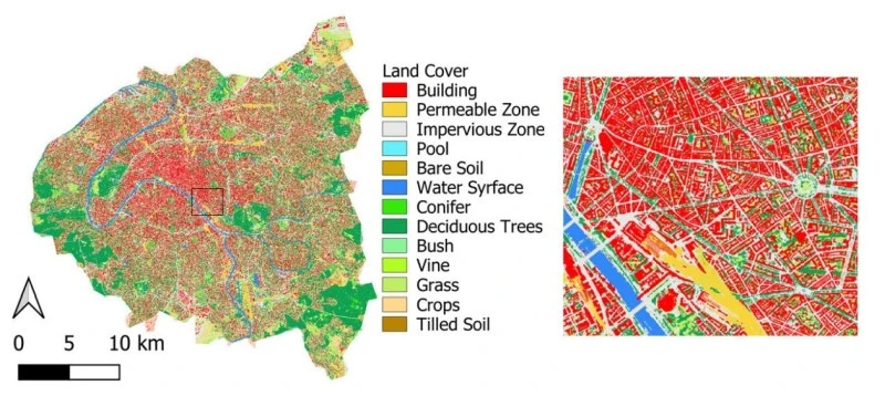 Eικόνα 1: Η αποτύπωση της πόλης του Παρισιού (χρήσεις Γης) με τη χρήση δεδομένων τηλεπισκόπησης