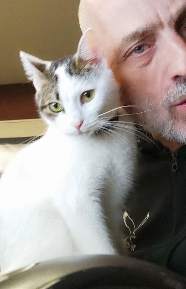 Με τη γάτα του στο αρχιτεκτονικό του γραφείο