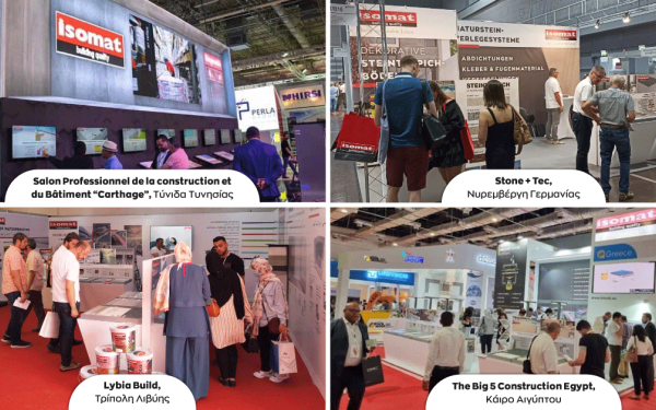 Η ISOMAT με μεγάλη επιτυχία ολοκλήρωσε τη συμμετοχή της σε 4 εκθέσεις του κλάδου των κατασκευών στο εξωτερικό, στην Τυνησία, στην Λιβύη, στη Γερμανία και στην Αίγυπτο.