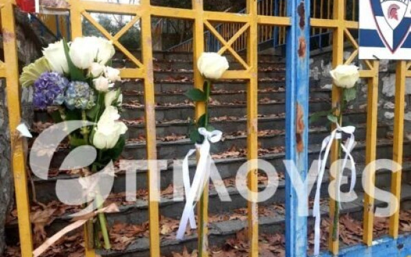 Σέρρες: Άσπρα λουλούδια για τον 11χρονο Βασίλη στην πόρτα του σχολείου του (φωτ.)