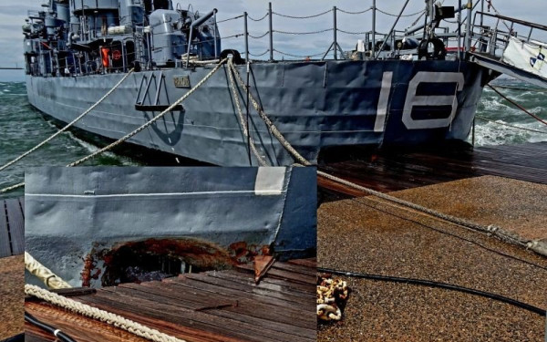 Οι ισχυροί άνεμοι προκάλεσαν φθορές στο αντιτορπιλικό «Βέλος» - «Κοπανιόταν στο ντόκο ανηλεώς» (φωτ.)