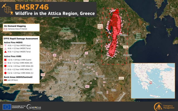 Το «Copernicus» καταγράφει από το διάστημα την πυρκαγιά στην Αττική (φωτ.)