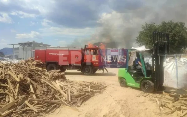 Σέρρες: Μεγάλη φωτιά σε εργοστάσιο ξυλείας - Επιχειρούν και δύο ελικόπτερα