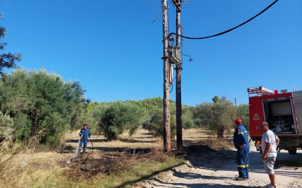 Χαλκιδική: Μικρή εστία φωτιάς στο Πευκοχώρι από βραχυκύκλωμα σε κολώνα της ΔΕΗ