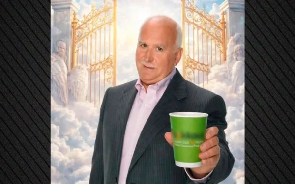 Αντιδράσεις προκαλεί διαφήμιση μαγαζιού που δείχνει τον Γιώργο Παπαδάκη να πίνει τον καφέ του από τον Παράδεισο