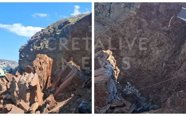 Κρήτη: Αποκολλήθηκαν ένα κομμάτι από βουνό και ένα μπαλκόνι στην Αγία Πελαγία