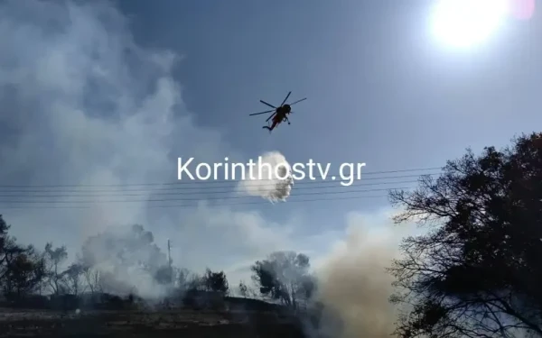 Μεγάλη φωτιά στην Κορινθία: Ήχησε το 112 για εκκένωση οικισμών