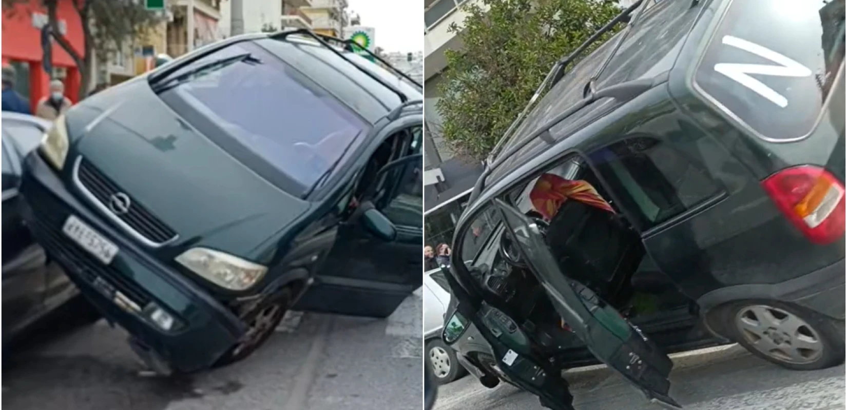 Αθήνα: Αυτοκίνητο «σκαρφάλωσε» σε άλλο όχημα - Δείτε βίντεο