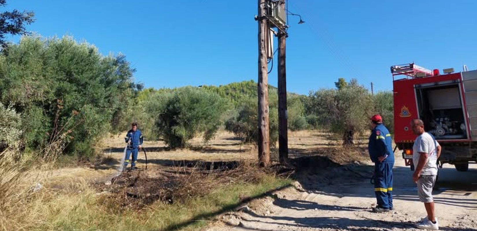 Χαλκιδική: Μικρή εστία φωτιάς στο Πευκοχώρι από βραχυκύκλωμα σε κολώνα της ΔΕΗ