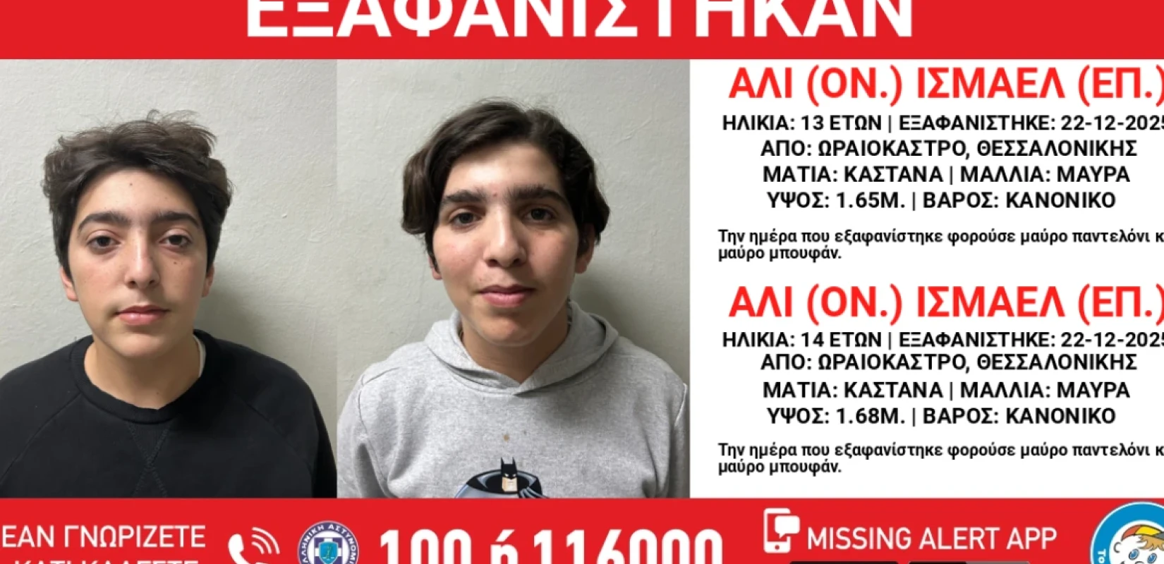 Συναγερμός στη Θεσσαλονίκη: Εξαφανίστηκαν δύο ανήλικοι από χώρο φιλοξενίας ασυνόδευτων στο Ωραιόκαστρο