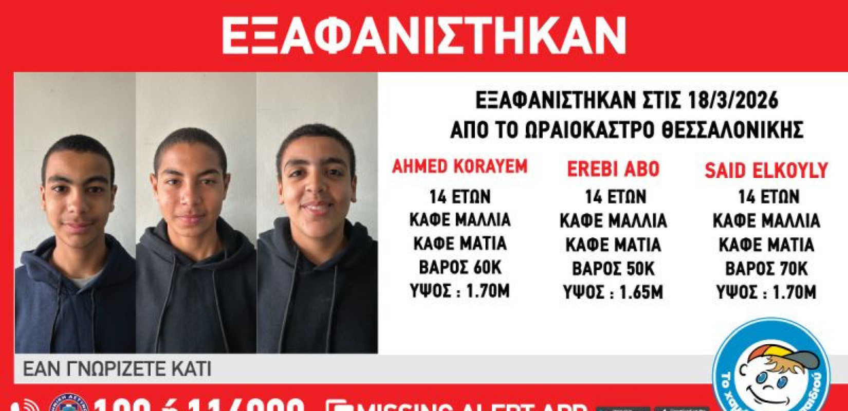 Συναγερμός στη Θεσσαλονίκη: Εξαφάνιση τριών 14χρονων από δομή φιλοξενίας στο Ωραιόκαστρο