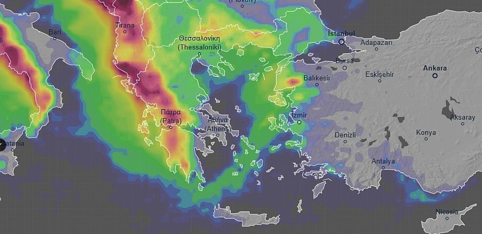 Συννεφιασμένη και βροχερή Κυριακή με θυελλώδεις Νοτιάδες